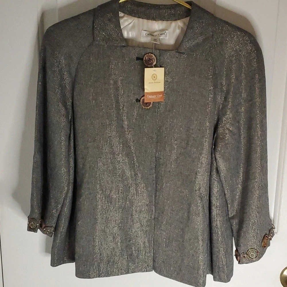Coldwater Creek Sz PM Gray Shimmer Metallic Linen Blend Swing Jacket